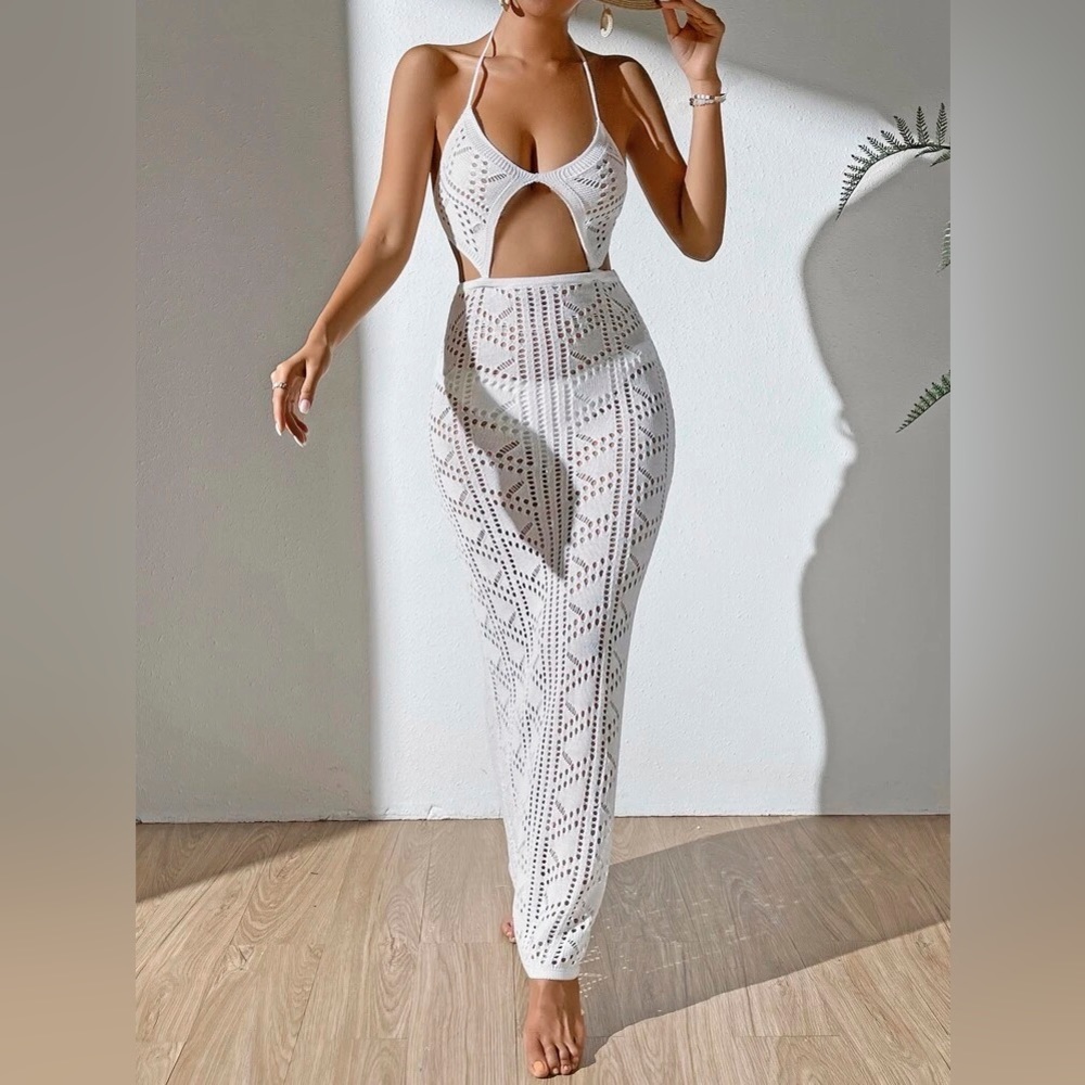 Cut Out Tie Backless Halter Neck Cover Up Dress - Picture 5 of 7